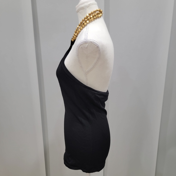 INC International Concepts Black Halter Tank with Gold Beaded Neck - Picture 3 of 6